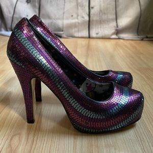 Iron Fist Red Blue & Purple Sequins Stiletto Platform High Heels Size 9